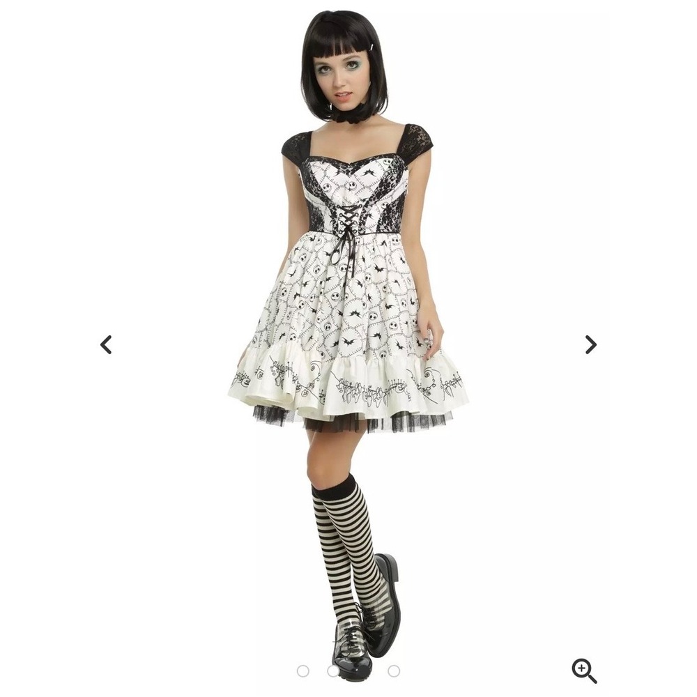Disney Nightmare Before Christmas Dress M Lace Goth B&W Corset Front Fit&Flare
